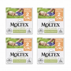 OFERTA 144 PAÑALES (4 BOLSAS) Moltex Pure & Nature Talla 2 (3-6kg)