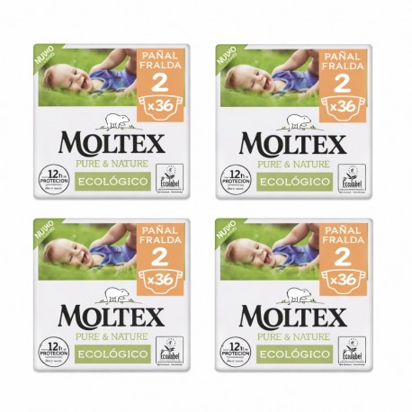 OFERTA 144 PAÑALES (4 BOLSAS) Moltex Pure & Nature Talla 2 (3-6kg)