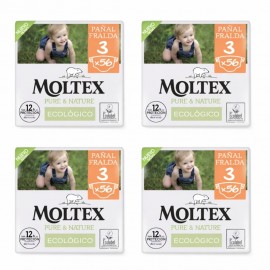OFERTA 224 PAÑALES (4 BOLSAS) Moltex Pure & Nature Talla 3 para bebés de 4 a 10 kg