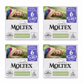 OFERTA 140 PAÑALES (4 BOLSAS) Moltex Pure & Nature T6 (17-28kg)