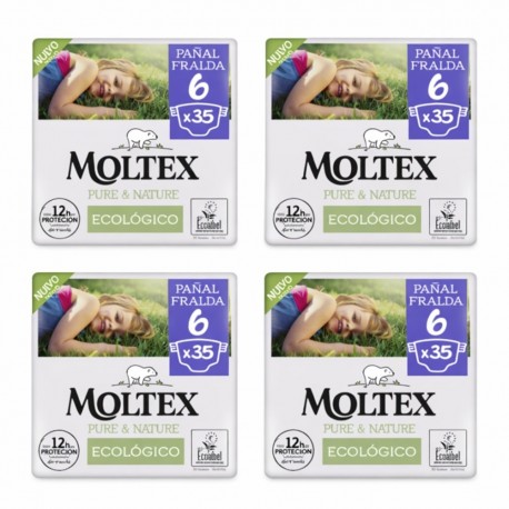 OFERTA 140 PAÑALES (4 BOLSAS) Moltex Pure & Nature T6 (17-28kg)